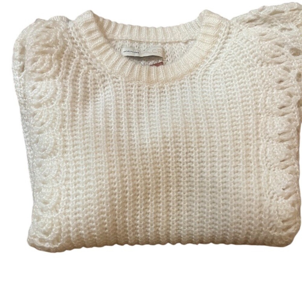 Pilcro Anthropologie Sweater Womens S Ivory Chunky Knit Pullover Crew Neck